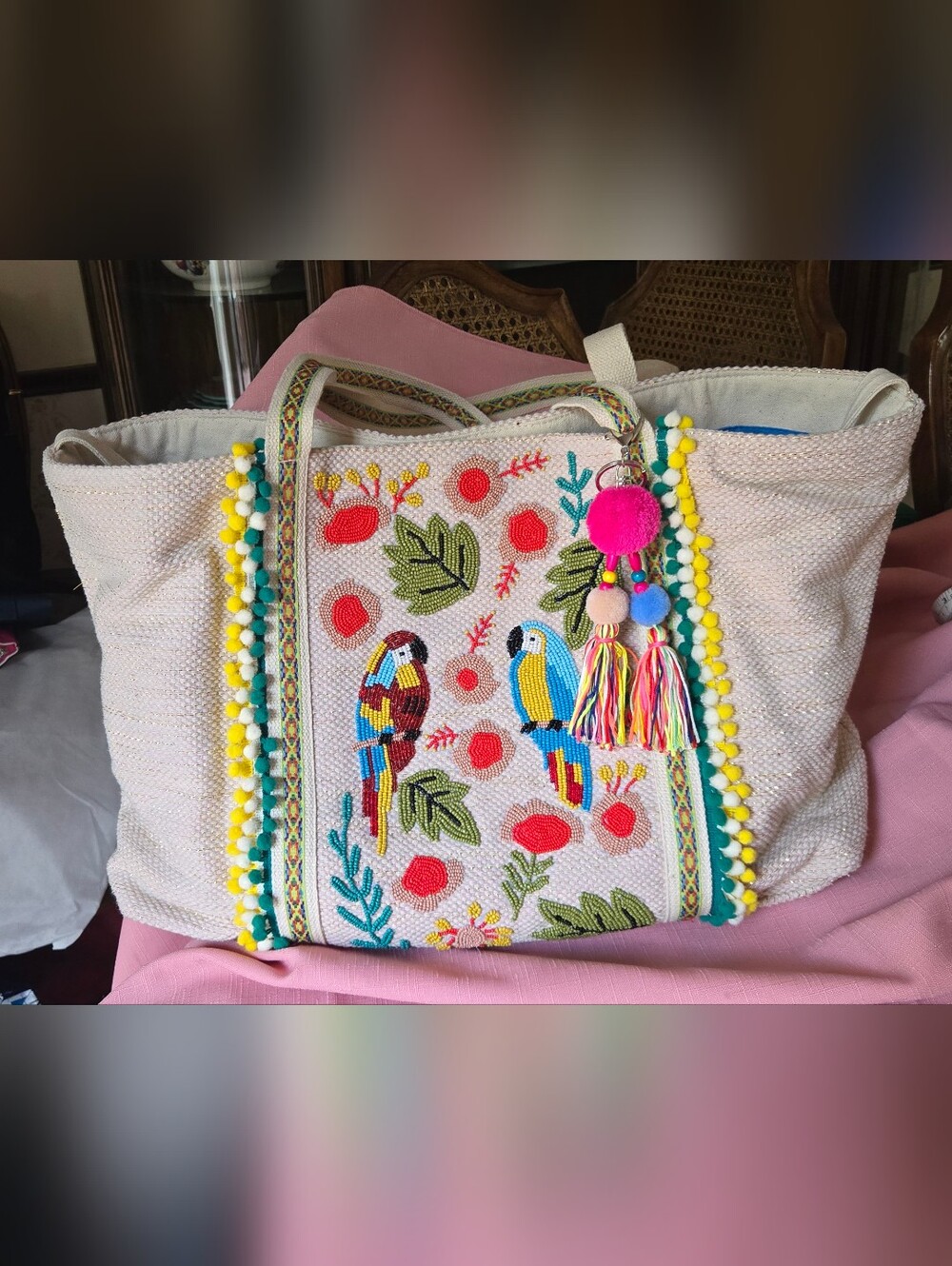 NWOT SOL and MER Extra Large Boho Embroidered and Beaded Bag